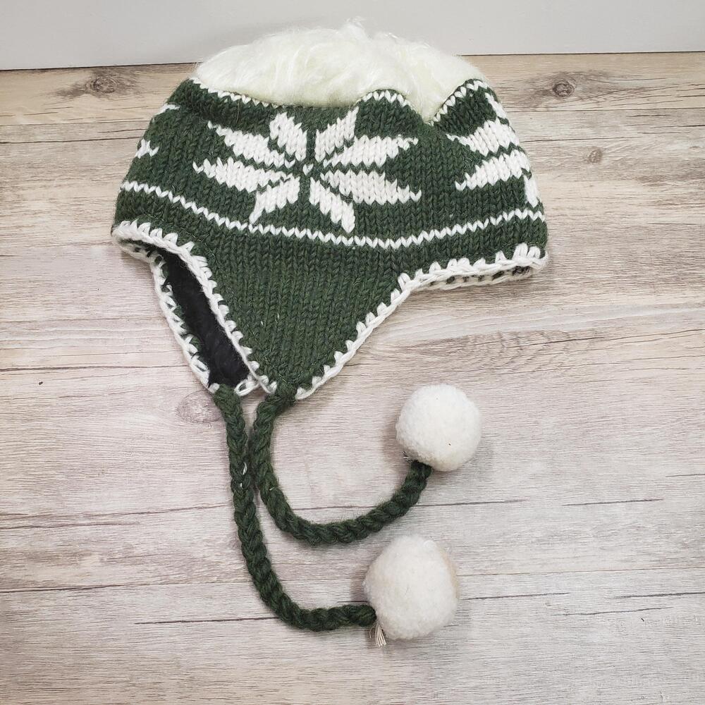 The Collection Royal Hat Beanie Ear Flap Trapper Womens One Size Green Wool